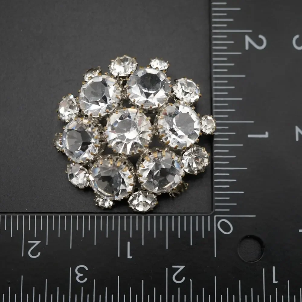 Vintage Clear Rhinestone Dome Cluster Brooch Silver Tone Pin Statement Retro MCM